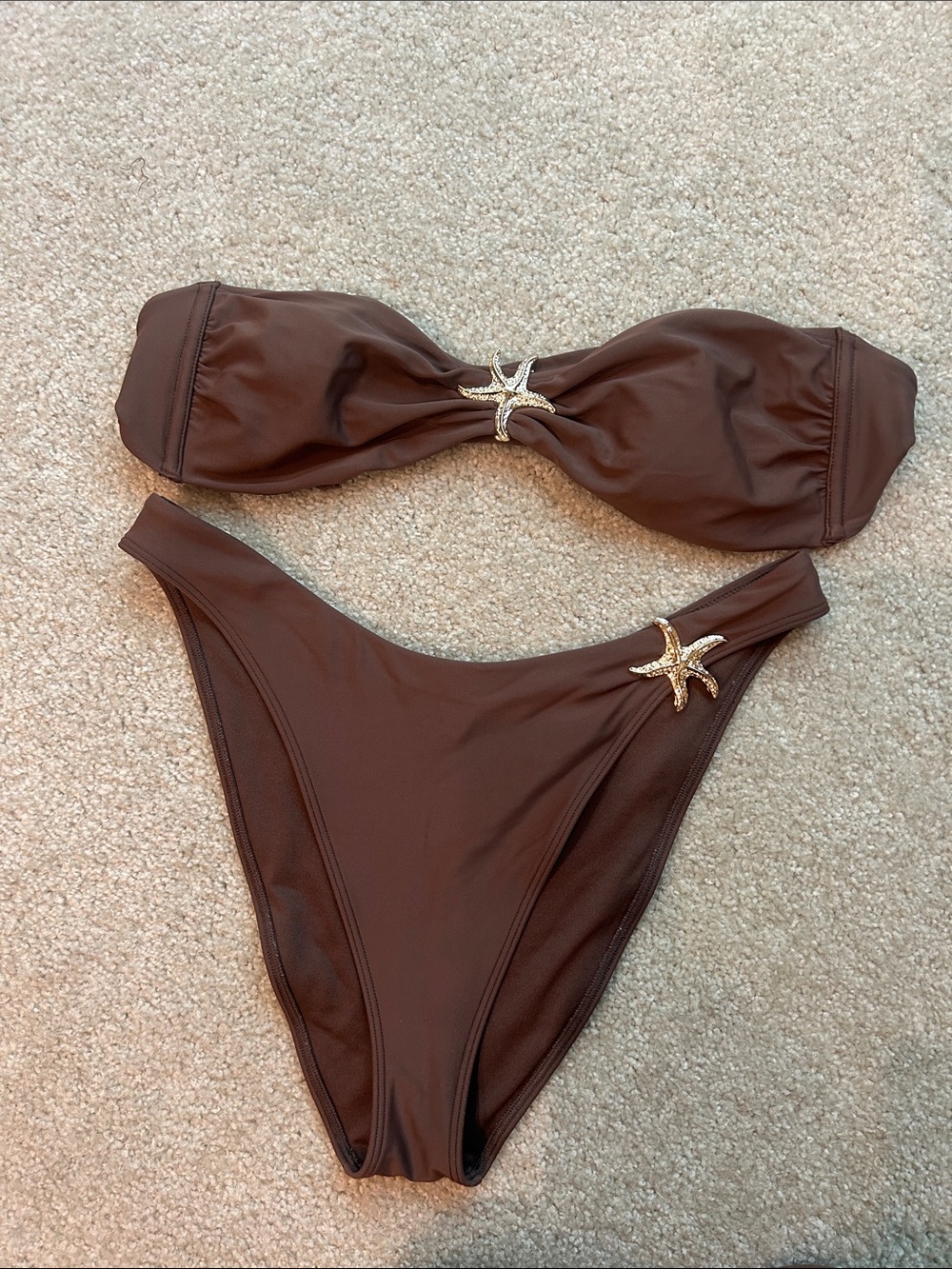 Abercrombie & Fitch Brown Bandeau Bikini with Gold Starfish Accents